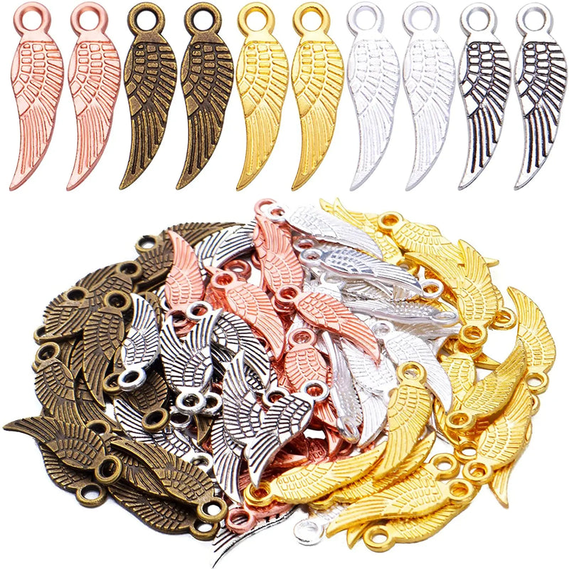 100pcs 5 Colors Angel Wing Charms for DIY Jewelry Making