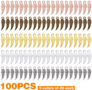 100pcs 5 Colors Angel Wing Charms for DIY Jewelry Making