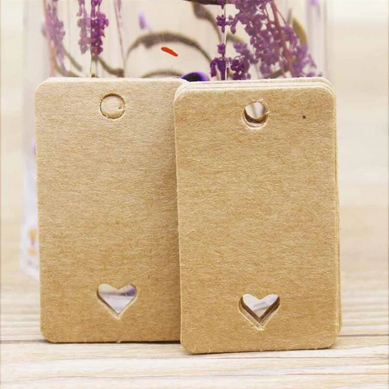 100pcs 5x3cm Brown Paper Ear Jewelry Display Cards Hang Favor Label Tag