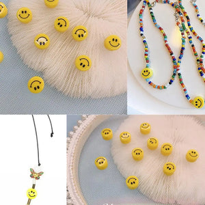 100pcs Yellow Round Smile Double Faced Beads for DIY Jewelry Making