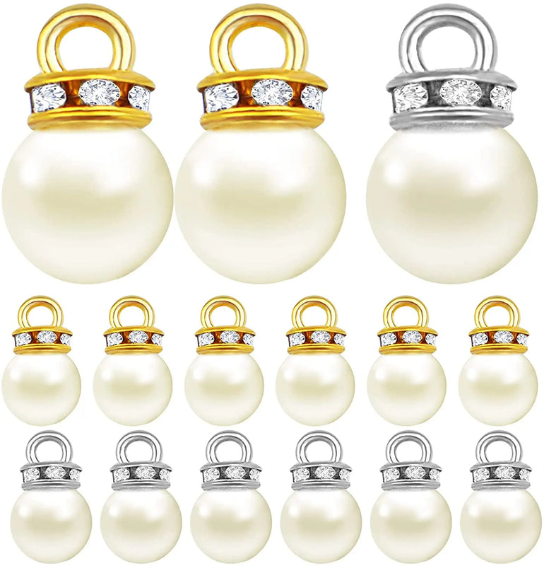100pcs 7.6mm Pearl Charms Pendants with Rhinestone Caps for Crafts