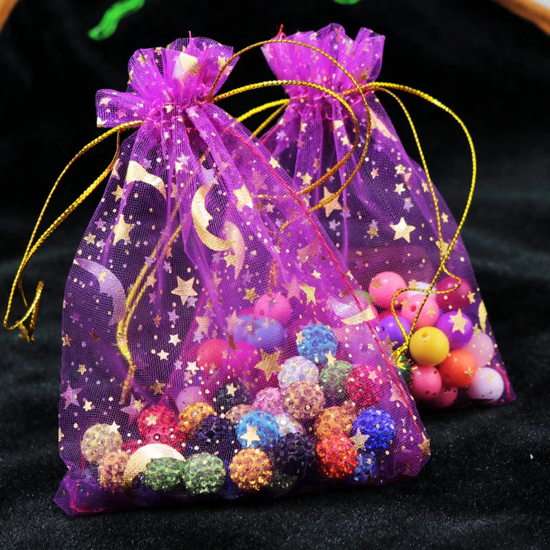 100pcs Organza Bags Star Moon Rosered Gift Bag Jewelry Packaging Pouches