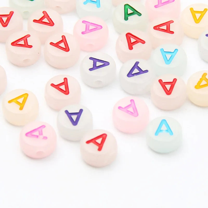 100pcs 7mm Luminous Acrylic Letter Beads Glow in the Dark for DIY Jewelry
