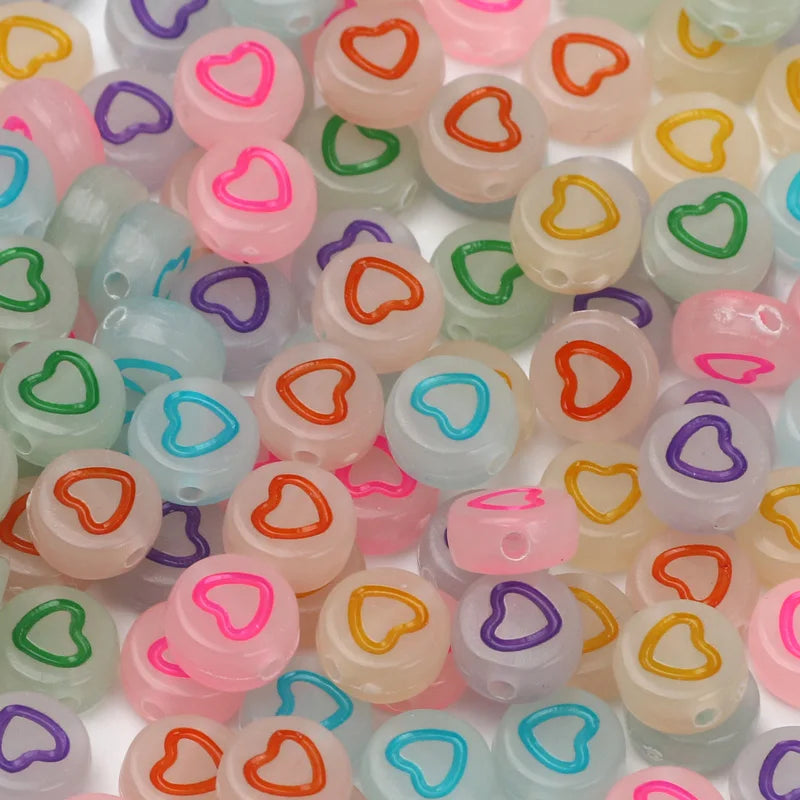 100pcs 7mm Luminous Heart Spacer Beads Acrylic Jewelry Making DIY