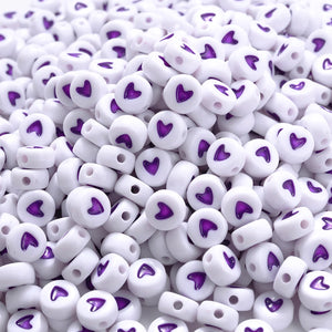 100pcs 7mm Heart Acrylic Spacer Beads Mixed Flat Round Charms