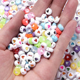 100pcs 7mm Heart Acrylic Spacer Beads Mixed Flat Round Charms