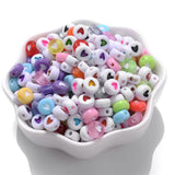 100pcs 7mm Heart Acrylic Spacer Beads Mixed Flat Round Charms