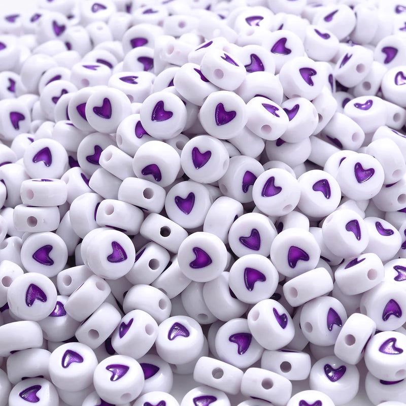 100pcs 7mm Heart Acrylic Spacer Beads Mixed Flat Round Charms