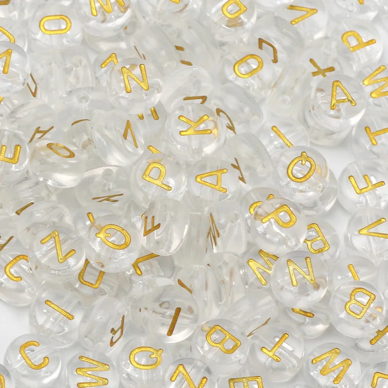100pcs 7mm Transparent Letter Acrylic Beads Flat Round Alphabet Spacer Beads