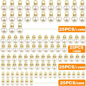 100pcs Faux Pearl Bead Pendants with Rhinestone for DIY Necklace Earrings