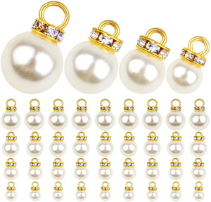 100pcs Faux Pearl Bead Pendants with Rhinestone for DIY Necklace Earrings