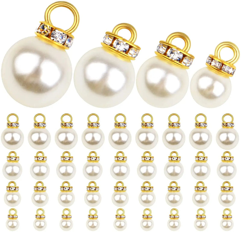 100pcs Faux Pearl Bead Pendants with Rhinestone for DIY Necklace Earrings