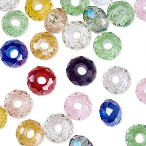 100pcs Faceted Glass Beads Rondelle Crystal Large Hole Spacer for Jewelry Making