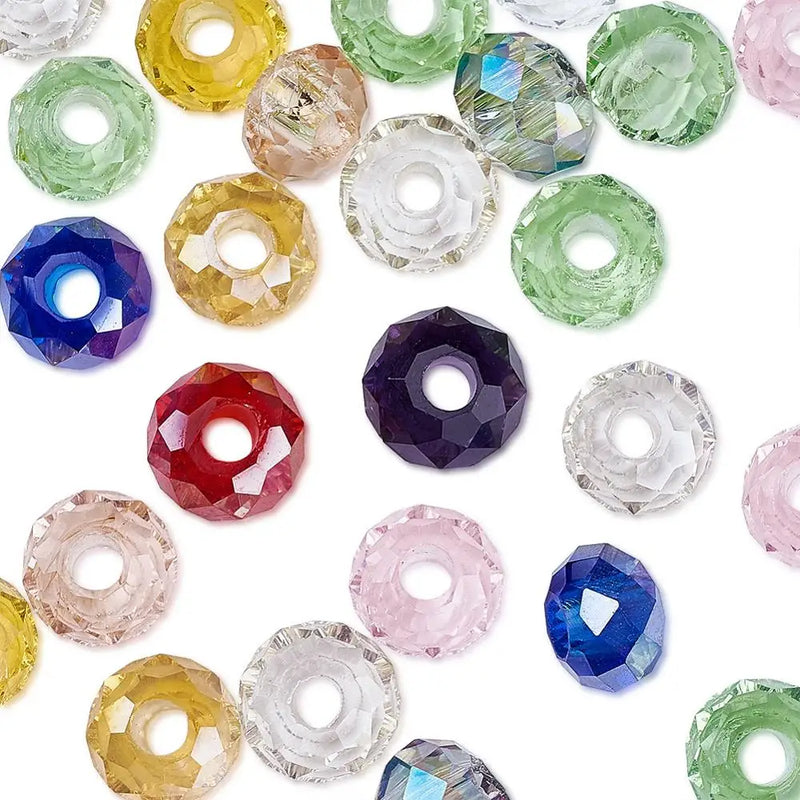 100pcs Faceted Glass Beads Rondelle Crystal Large Hole Spacer for Jewelry Making