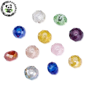 100pcs Faceted Glass Beads Rondelle Crystal Large Hole Spacer for Jewelry Making