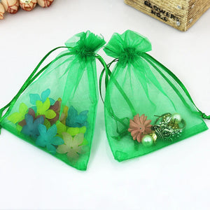 100pcs 9*12cm Grass Green Organza Gift Bag Drawstring Pouch