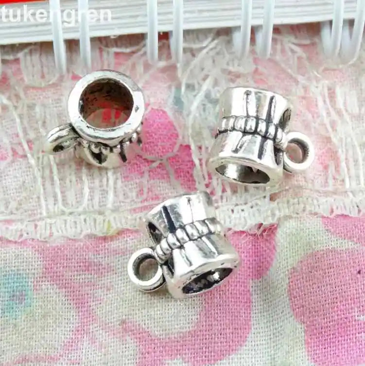 100pcs Antique Silver/Bronze Beads for Jewelry Big Hole Bead Bracelet Findings