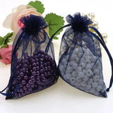 100pcs 9x12cm Deep Navy Organza Drawstring Pouches Logo Printing