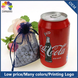 100pcs 9x12cm Deep Navy Organza Drawstring Pouches Logo Printing