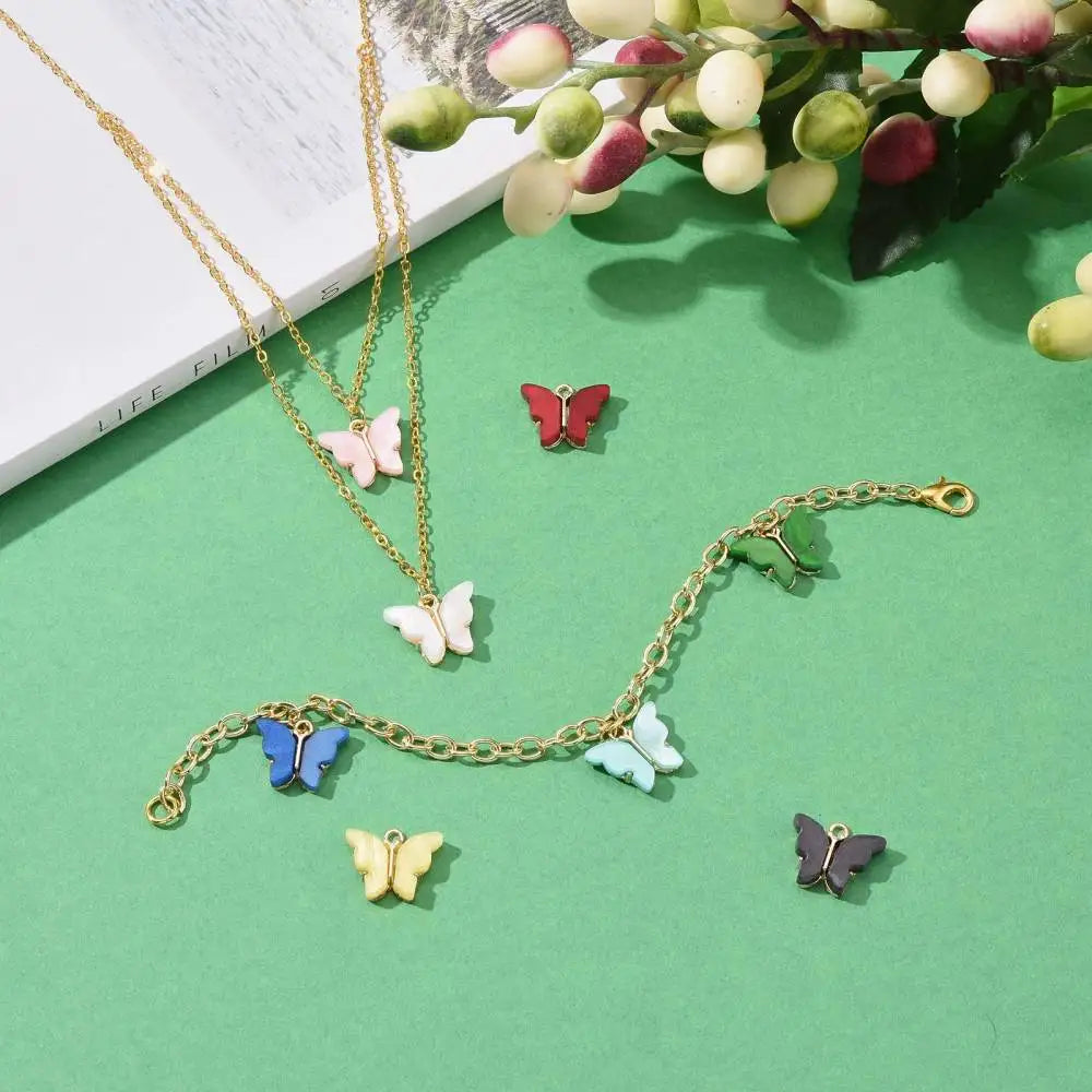 100pcs Mixed Butterfly Pendants for Necklace Jewelry Making DIY Decor