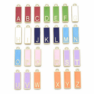 100pcs Alloy Enamel Rectangle Alphabet Pendants A~Z Pendant for Necklace Making