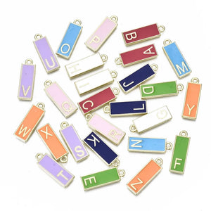 100pcs Alloy Enamel Rectangle Alphabet Pendants A~Z Pendant for Necklace Making