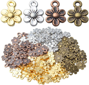 100pcs Alloy Flower Charms Vintage Bead Pendant for DIY Jewelry Making