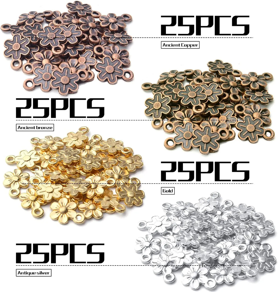 100pcs Alloy Flower Charms Vintage Bead Pendant for DIY Jewelry Making