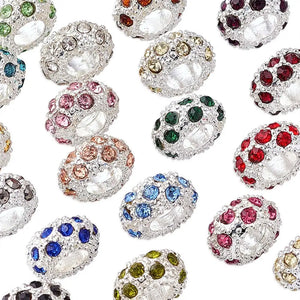 100pcs Alloy Rhinestone European Beads Mixed Color 11x6mm