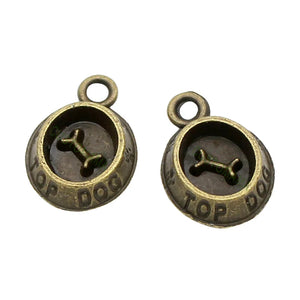 100pcs Antique Bronze Dog Bowl Charms Pendant 15x11mm