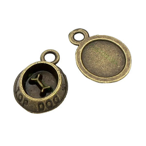 100pcs Antique Bronze Dog Bowl Charms Pendant 15x11mm
