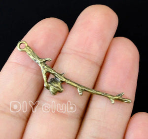 100pcs Antique Bronze Flower Branch Charms Pendant 46x10mm