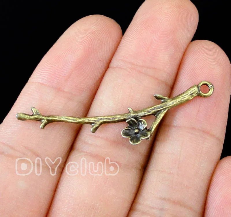 100pcs Antique Bronze Flower Branch Charms Pendant 46x10mm