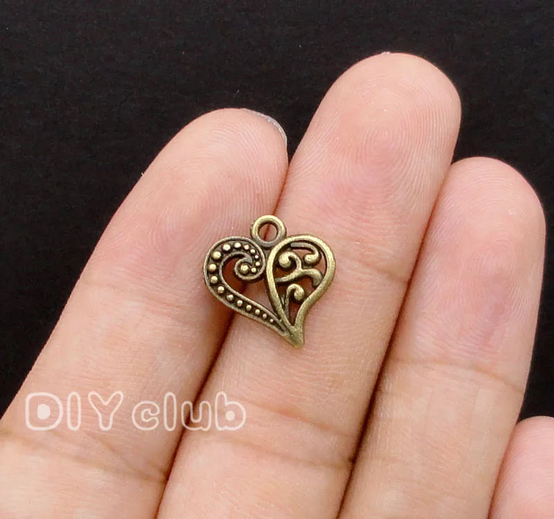 100pcs Antique Bronze Heart Charms 14x14mm