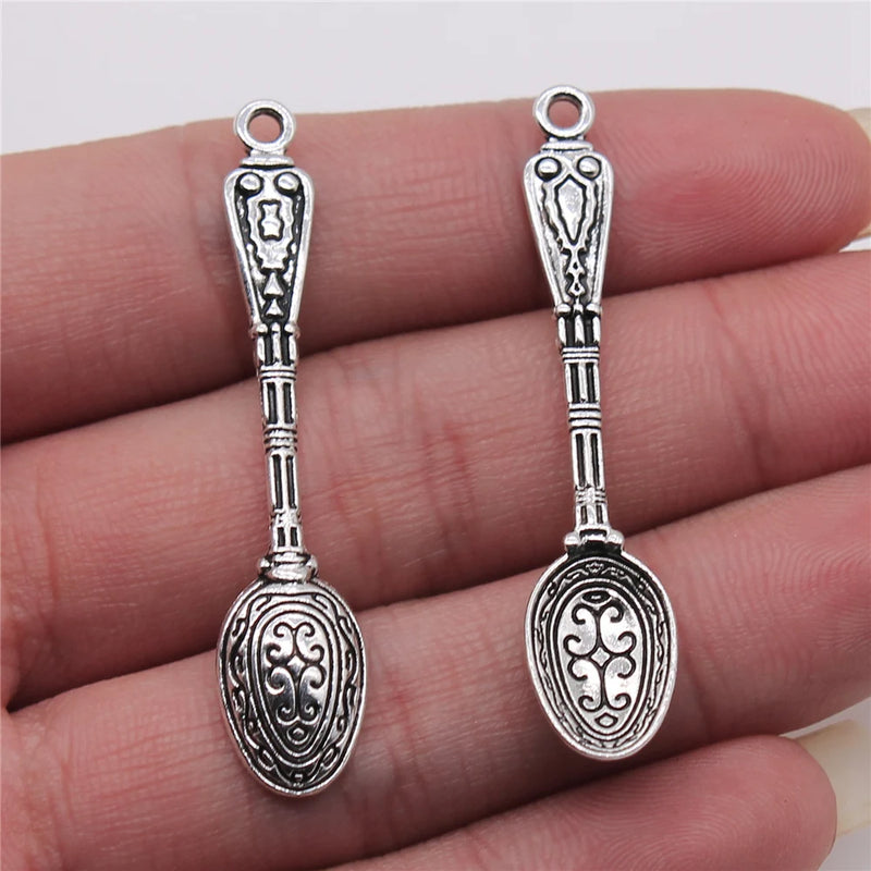 100pcs Silver Carved Spoon Charms 10x49mm DIY Jewelry Findings