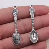 100pcs Silver Carved Spoon Charms 10x49mm DIY Jewelry Findings