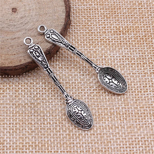 100pcs Silver Carved Spoon Charms 10x49mm DIY Jewelry Findings