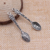 100pcs Silver Carved Spoon Charms 10x49mm DIY Jewelry Findings