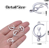 100pcs Silver Cat in Moon Charms Celestial Pendants DIY Jewelry Making