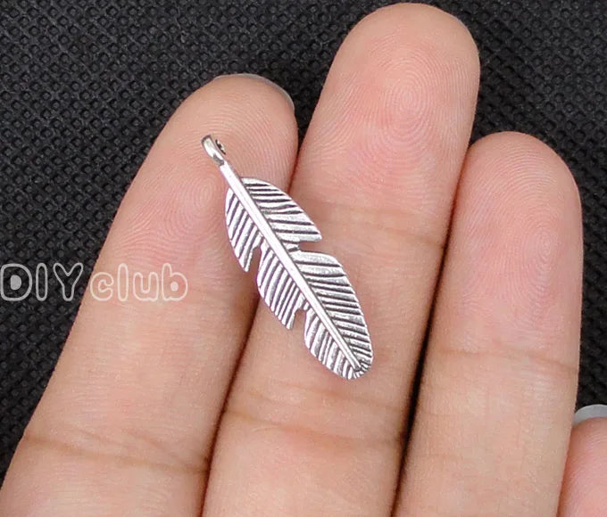 100pcs Tibetan Silver Feather Charms Pendant 28x8mm