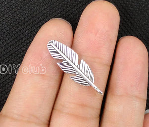 100pcs Tibetan Silver Feather Charms Pendant 28x8mm