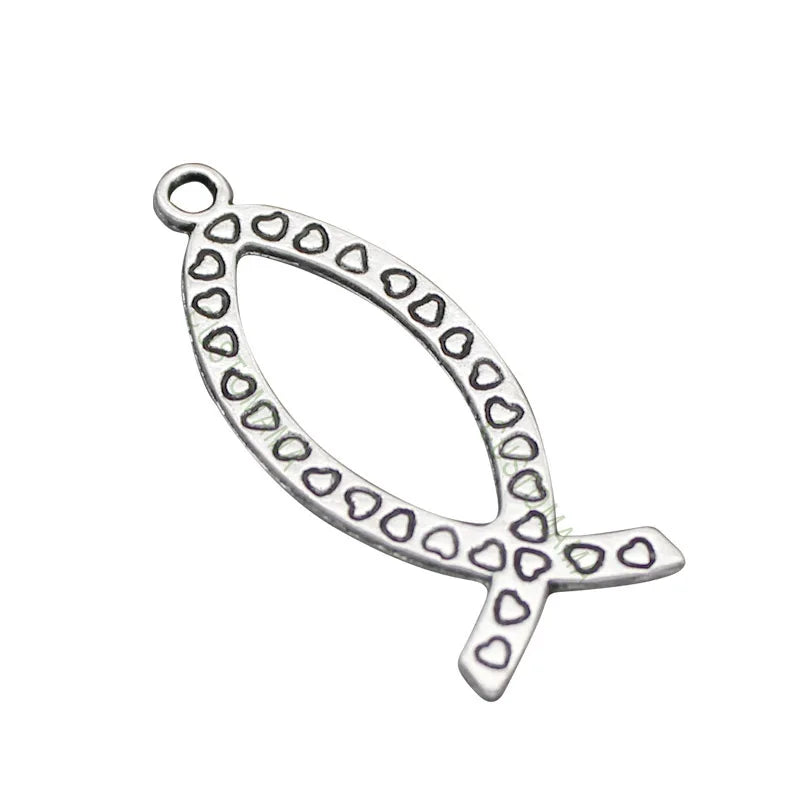 100pcs Tibetan Silver Jesus Fish Charms Pendants