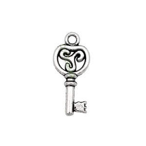 100pcs Tibetan Silver Skeleton Key Charm Pendant 22x10mm