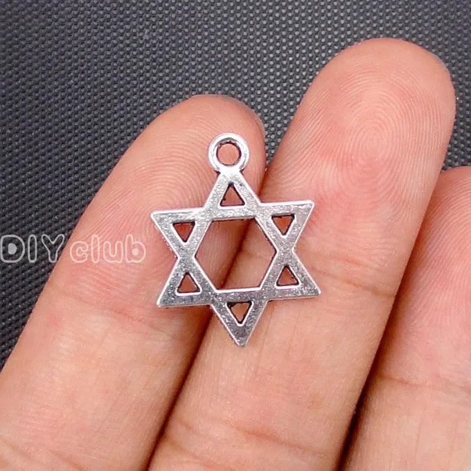 100pcs Tibetan Silver Star of David Charm Pendant 21x16mm