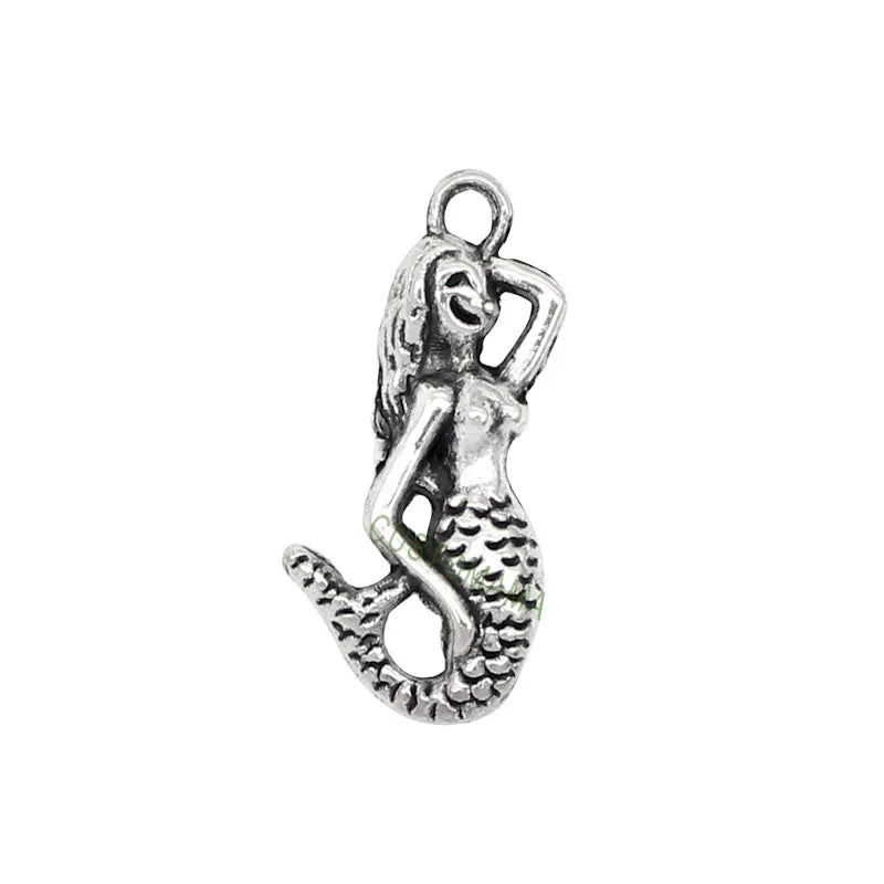 100pcs Tibetan Silver Mermaid Charms Pendant 23x12mm