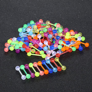 100pcs Luminous Bioflex Nipple Barbell 14G Flexible Tongue Piercing Bar