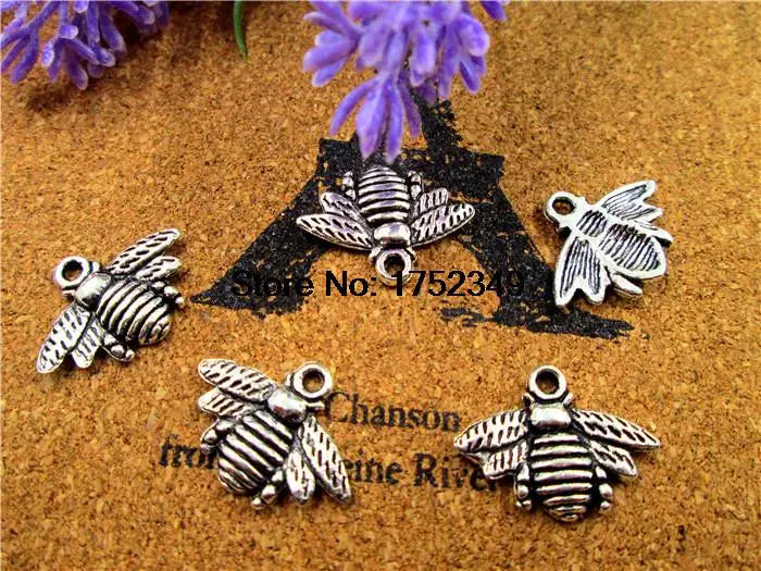 100pcs Tibetan Silver Bee Charm Pendant 16x21mm