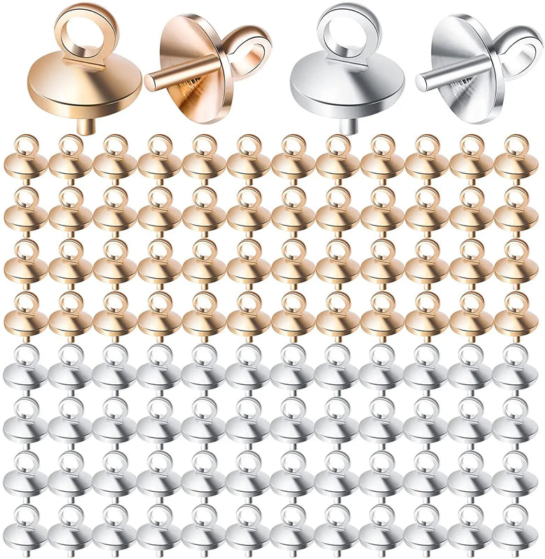 100pcs Brass Cup Pearl Peg Bails for DIY Craft Jewelry, 2 Colors