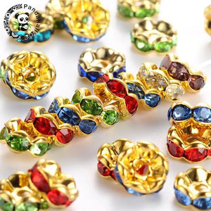 100pcs Mixed Brass Rhinestone Spacer Beads, 7mm Rondelle, Golden and Nickel