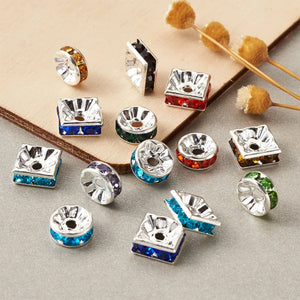 100pcs Brass Rhinestone Spacer Beads Silver Plated for Jewelry Making DIY